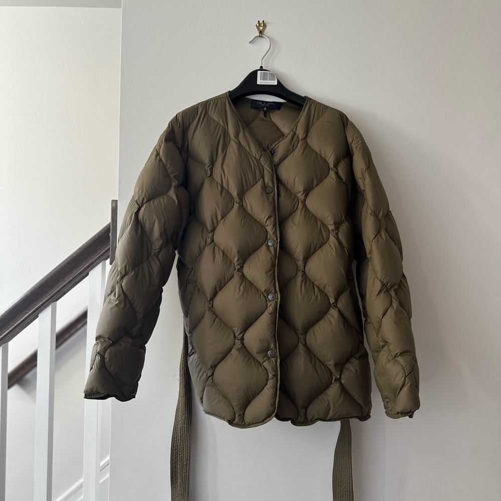 Rag & Bone Rudy belted quilted shell down coat